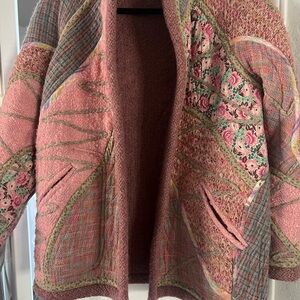 Handmade vintage Artistic soft Pink Knit quilted wool woman’s reversible jacket